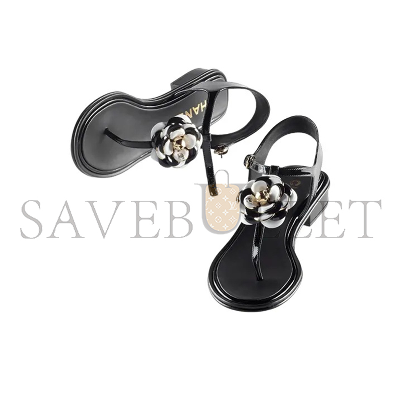 CHANEL SANDALS PATENT CALFSKIN & METAL BLACK G39165 X56607 K4426